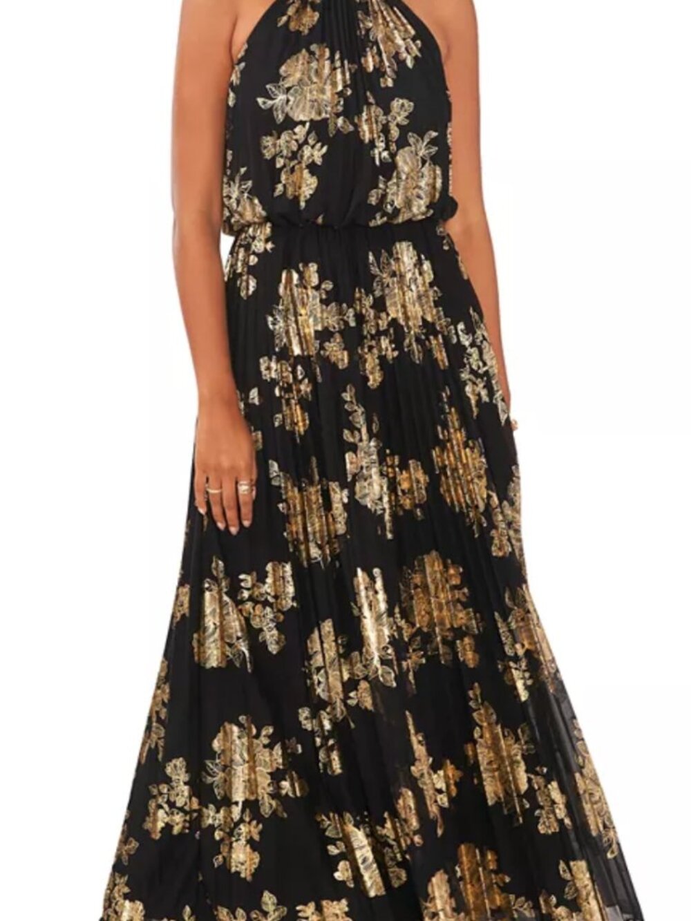 MSK Petite Pleated Gold-Print Gown